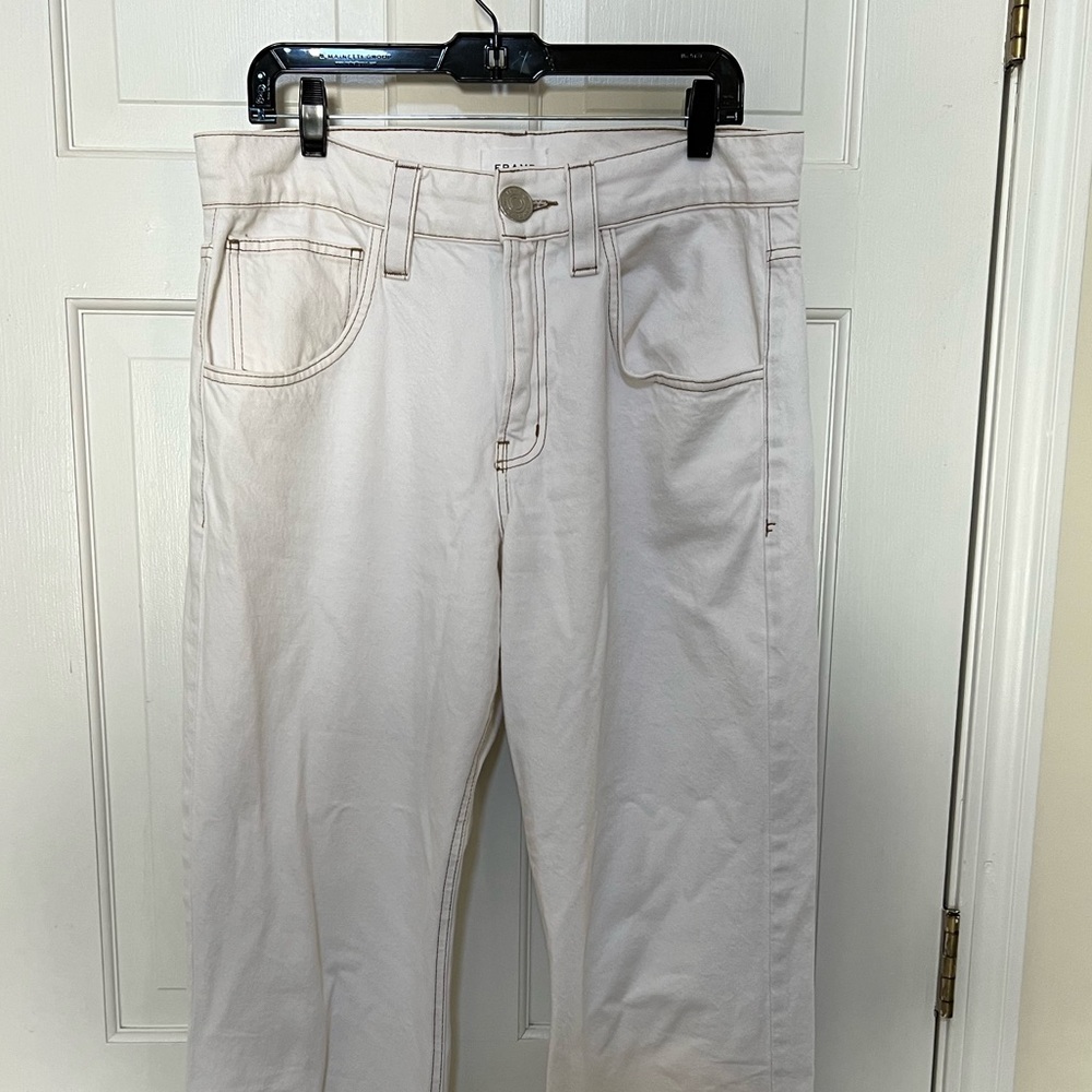 Frame white straight legged jeans